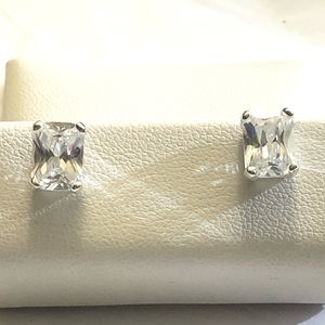 Diamond Octagon Shaped White Topaz Stud earrings